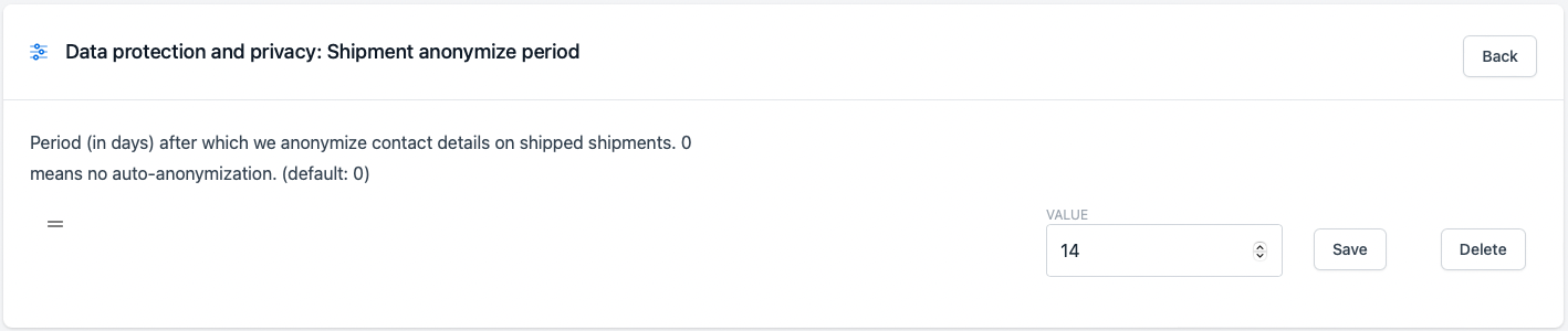 Shipment anonymize period